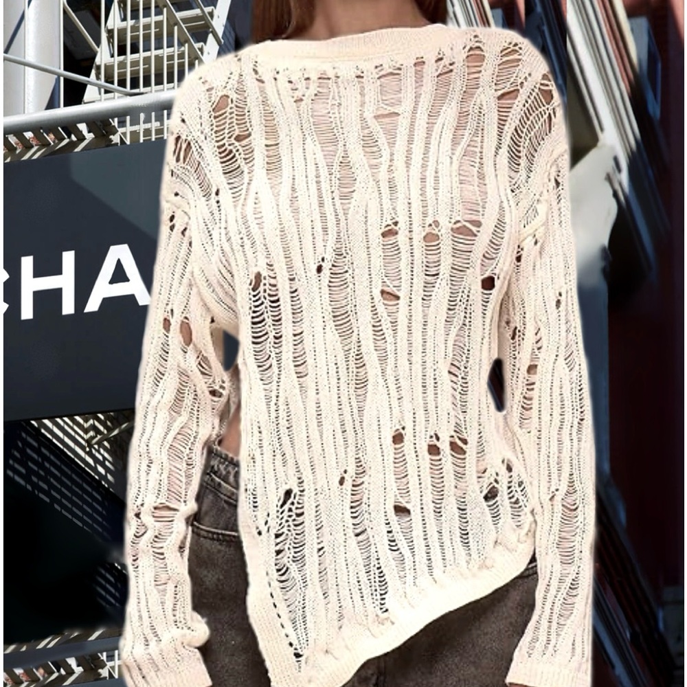 Distressed Knitted Asymmetric Sweater